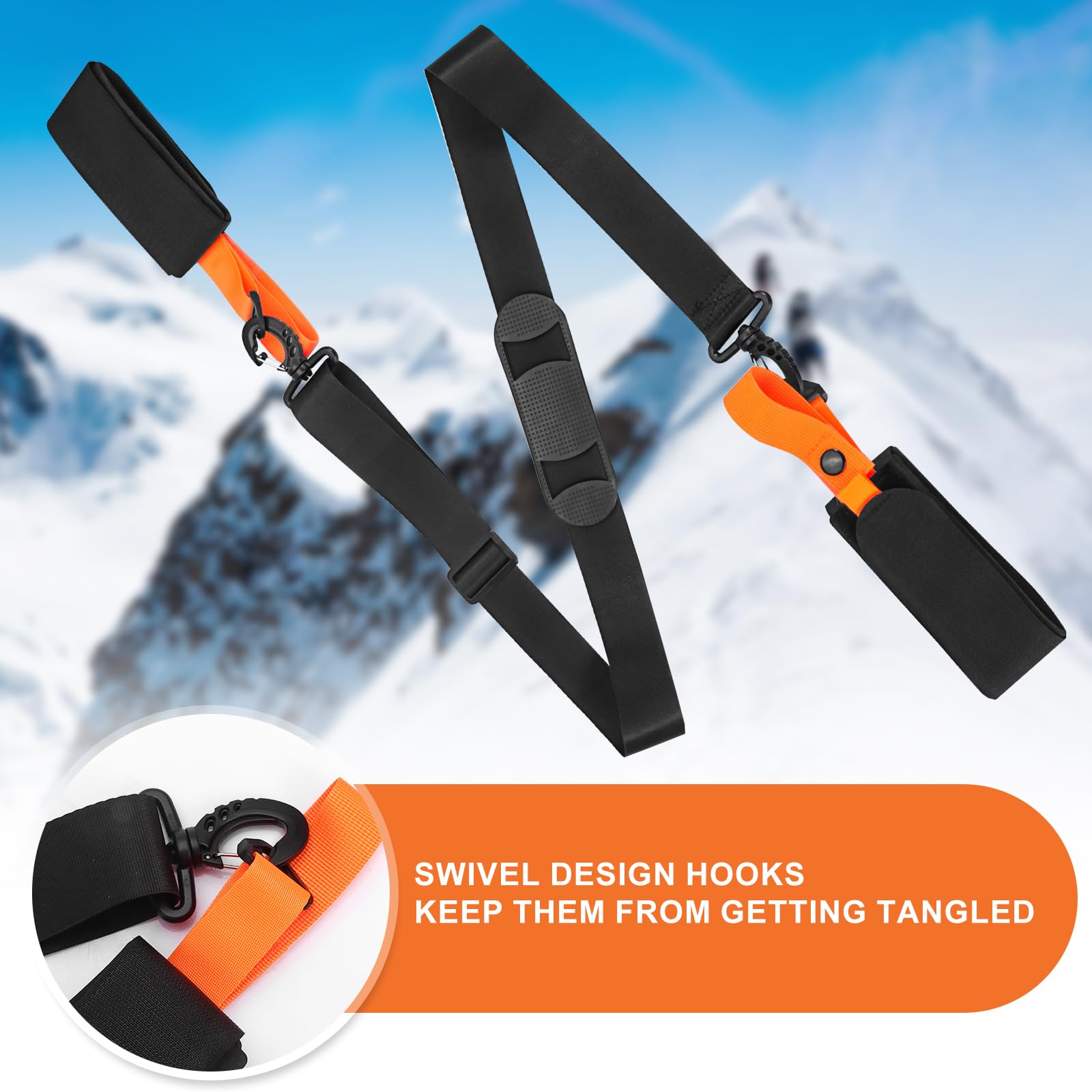 Sangles de Ski Réglables Draupnir avec Bandoulière Rembourrée pour Transport des Skis et Bâtons