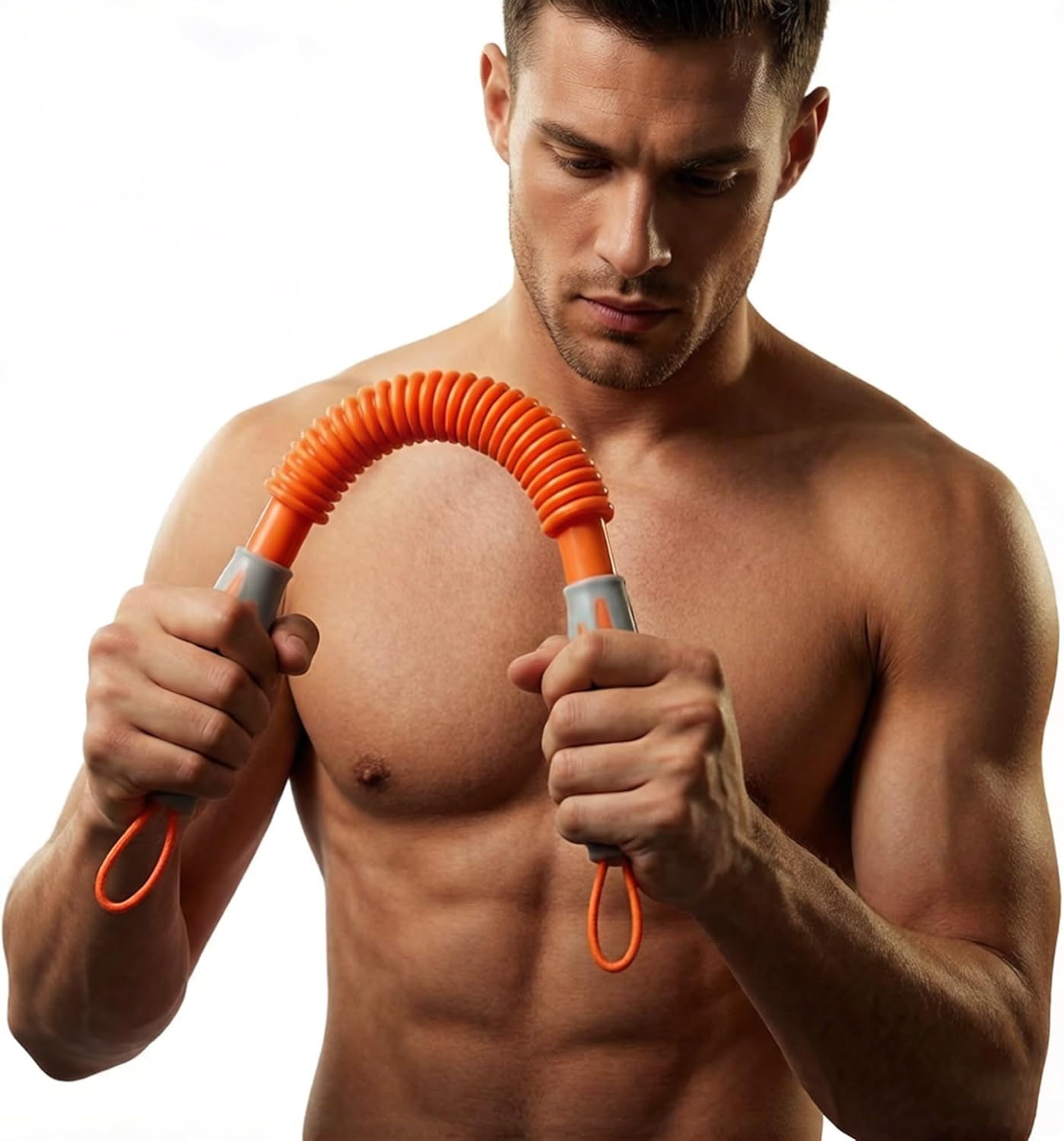 Orange Power Twister Bar, 30 kg - 100 kg Spring Chest Expander, Portable Exercise Equipment Upper Body Workout Bar for Arm Shoulder Forearm and Chest