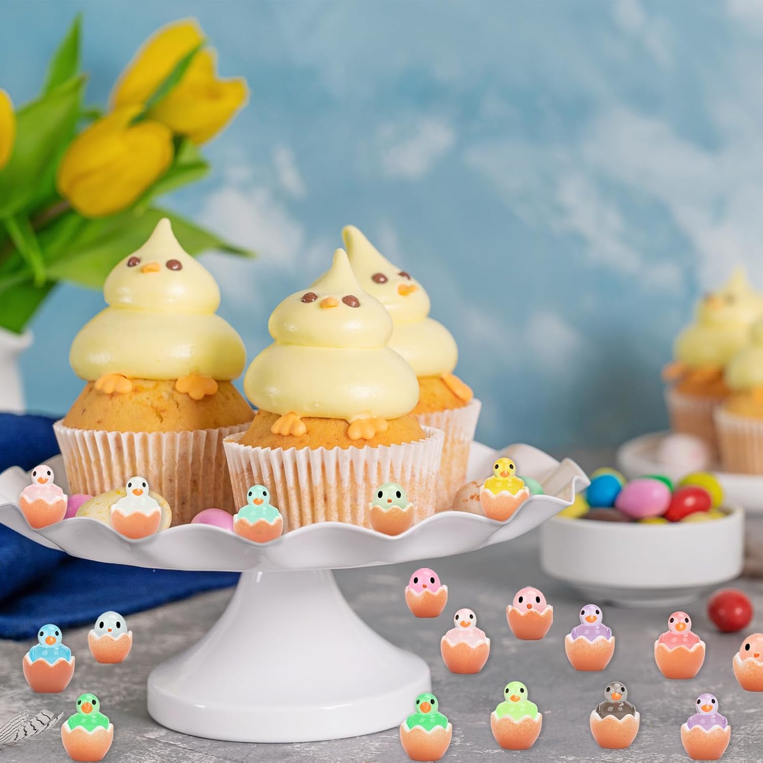 100-Pack Mini Eggshell Ducks, Luminous Tiny Ducks Chickens 10 Colors Small Resin Ducks Miniature Animals Figures for Dollhouse Landscape Decorations Fairy Garden Accessories