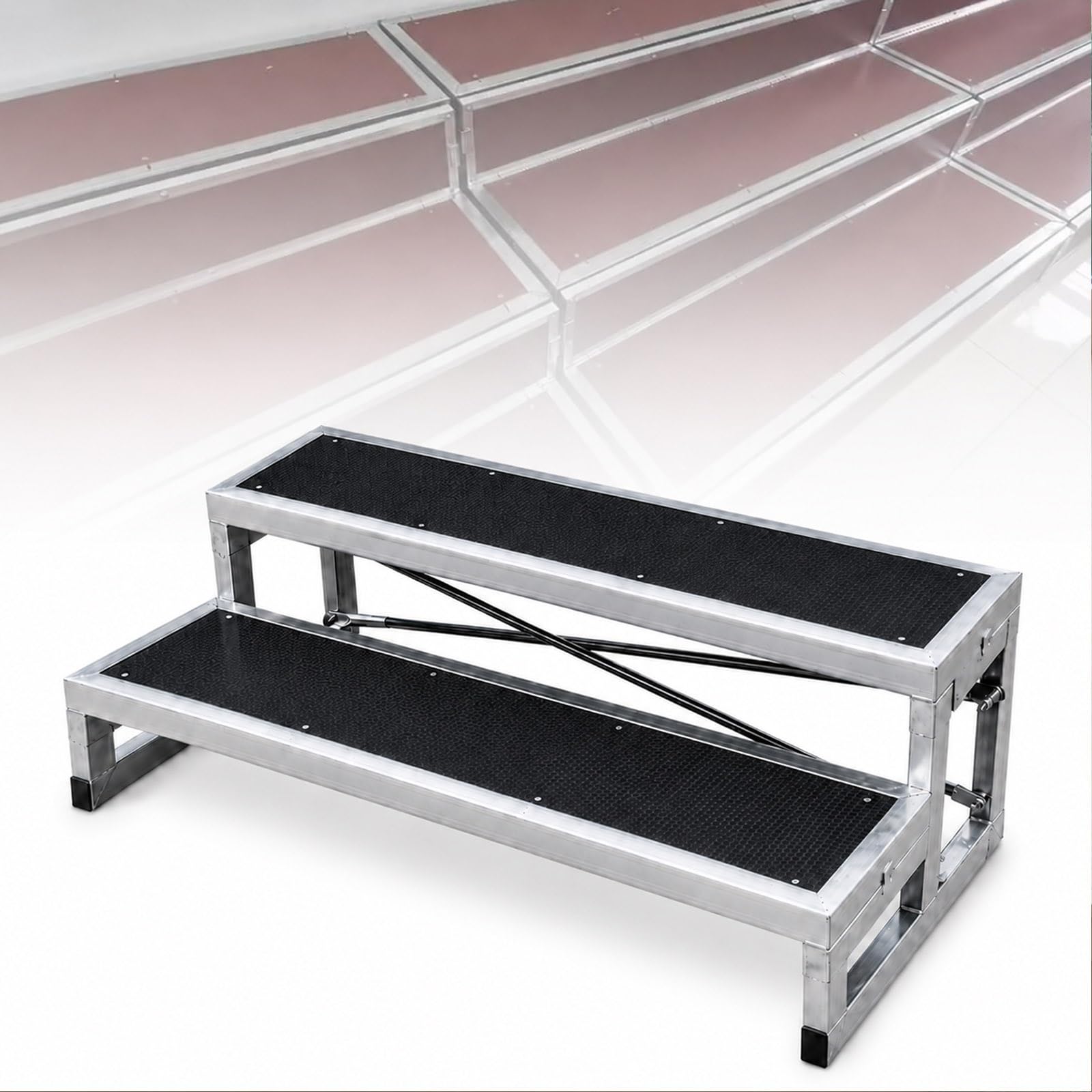 Pedana Portatile per Coro, Scalinata A 1/2/3 Livelli, Pedane per Coro Pieghevoli con Telaio Rinforzato, Alta Portata, Gradini Portatili Antiscivolo Palco Recital Aula Cerimonia(Black,2tier)