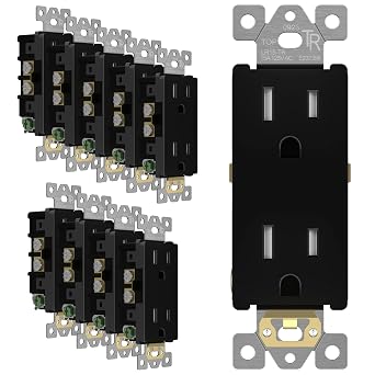 LIDER Decorator Receptacle, Child Safe Tamper-Resistant Wall Outlet, Residential Grade, Self-Grounding, 15A 125V, UL Listed, Thermoplastic, Matte Black, 10-Pack