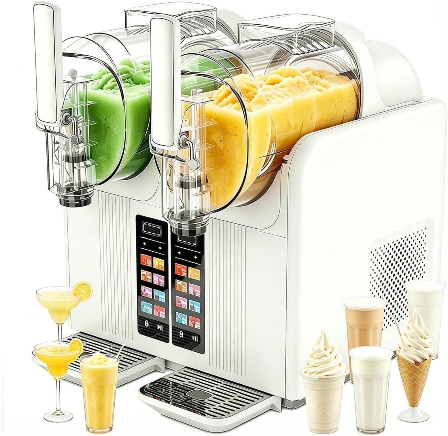 CYMYYDS 2-Tank Slushie Machine, Soft Serve Ice Cream Maker, No Ice Needed, Rapid Chill & Temperature Control, for Smoothies, Milkshakes, Margaritas White