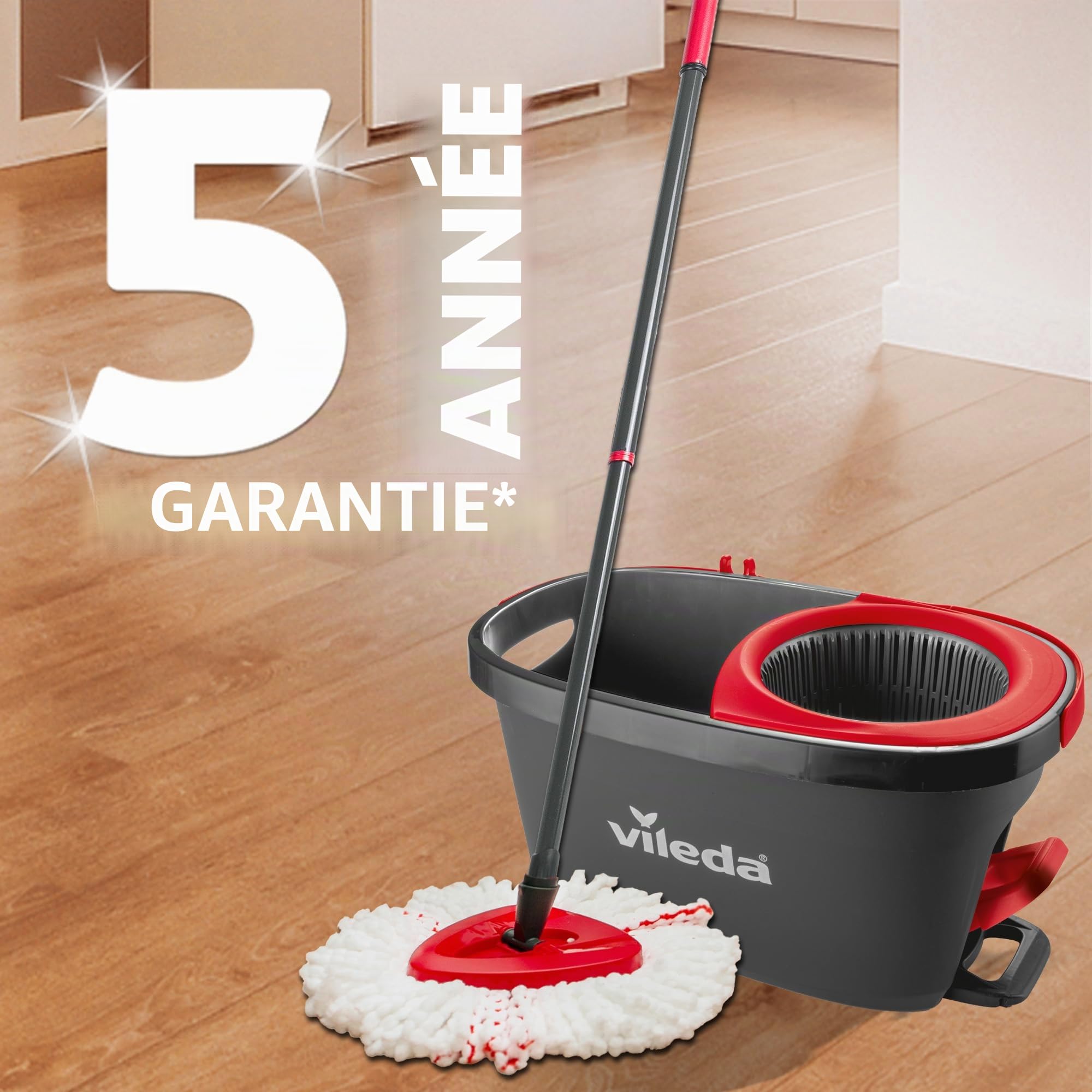 Vileda Ensemble Balai et Seau pour Les sols Turbo avec essoreur actionné par pédale | Manche télescopique 65-131 cm | Tête de Balai en Microfibre | Nettoyage en Profondeur avec Un Minimum d’Efforts