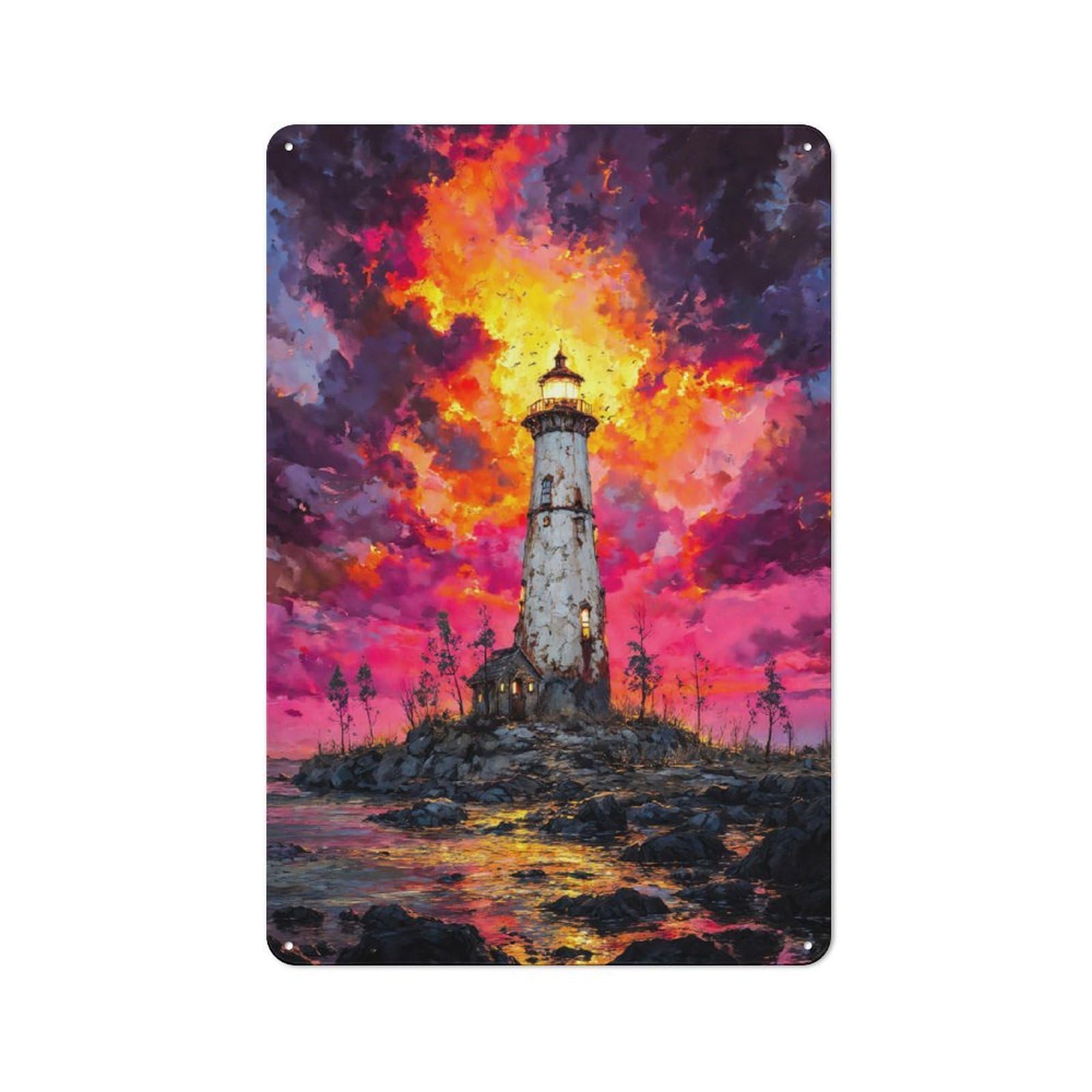 Junmoney Style-7 Lighthouse, Fiery Sunset, Sea Vintage Tin Sign 30X20cm, Vintage Diner Style Decor For Kitchen, Cafe, Pantry Or Dining Room