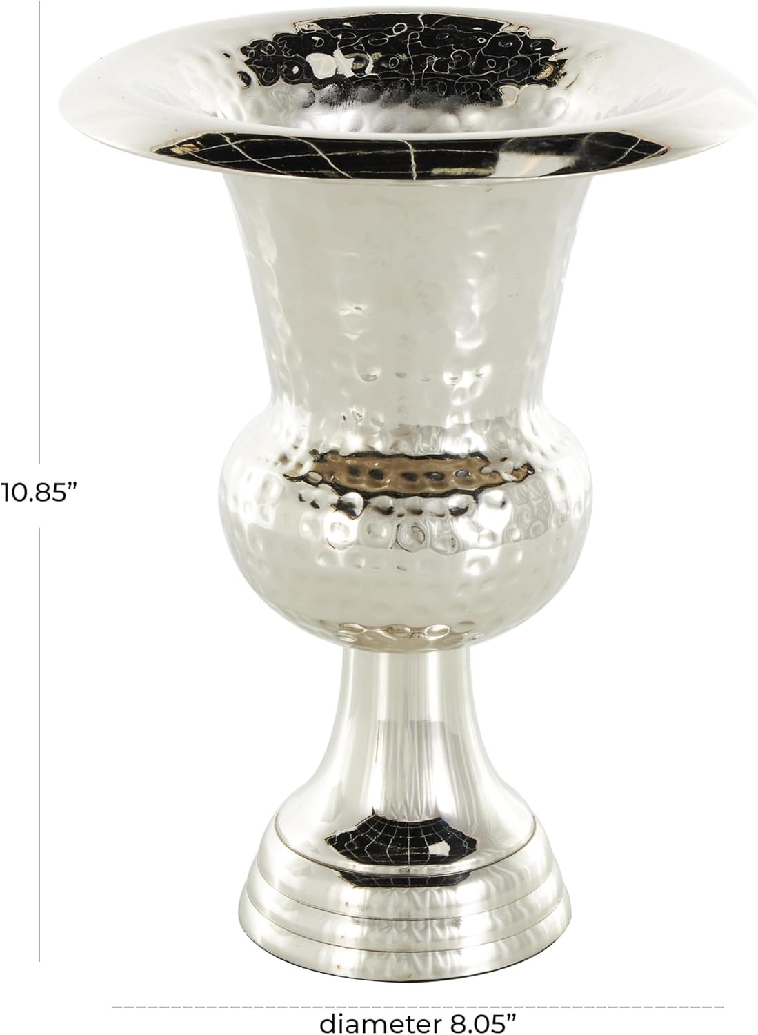 Deco 79 Aluminum Metal Decorative Vase Goblet Inspired Hammered Centerpiece Vase, Flower Vase for Home Decoration 8" x 8" x 11", Silver