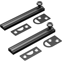 4 Inch Solid Brass Surface Bolt, Heavy Duty Concealed Slide Surface Door Bolt, Slide Bolt Latch French Door Lock with Screws for Windows Cabinet Wooden Fence Yard, Black, 2 Pack