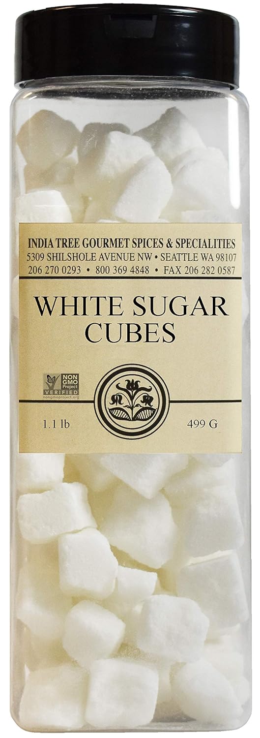 India Tree Non-GMO Fair Trade White Sugar Cubes - 1 1 lb Container - Pure Cane Sugar Rough-Cut