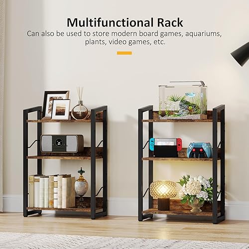 Miniatura 6 de Hosfais Book Shelf Small Bookshelf: 3-Tier Wood Bookcase Industrial Bookshelf with Edge Protection Metal Narrow Bookcase Storage Organizer Display