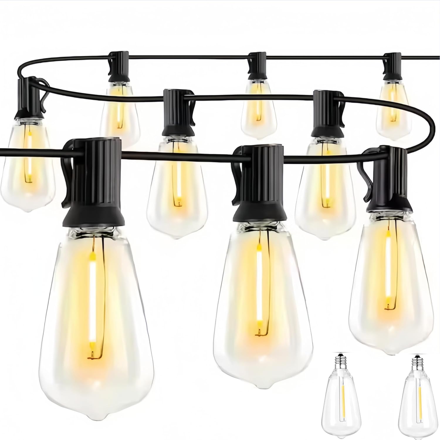 Outdoor String Lights 100FT - 52 LED Patio Lights with Shatterproof ST38 Vintage Edison Bulbs, Waterproof & Connectable for Garden, Porch, Backyard, Party Decor, 2700K Warm White