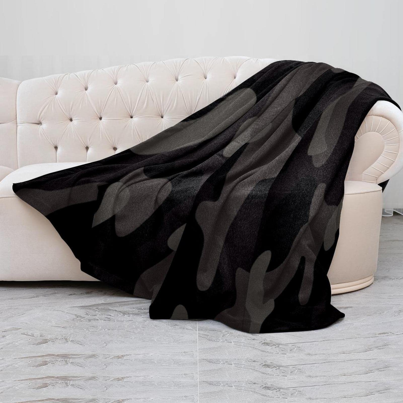 Manta de forro polar, súper suave, lujosa, con patrón de color negro y camuflaje oscuro