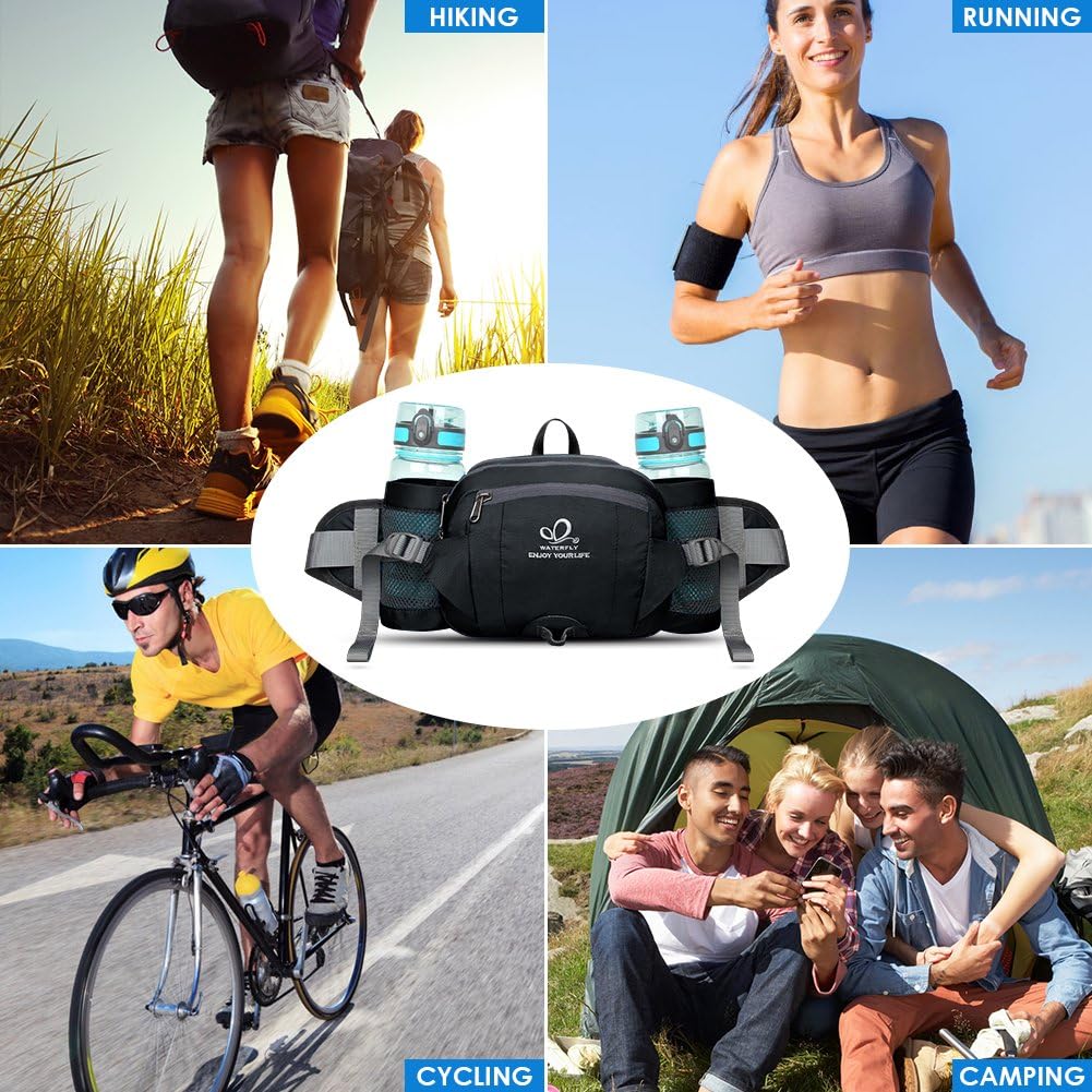 WATERFLY Fanny Pack Waist Bag: Fannie Pack 2 Water Bottle Holders Lumbar Belt Hiking Walking Running Jogging Camping Large Woman Man (Bottle Not Included) - Image 8