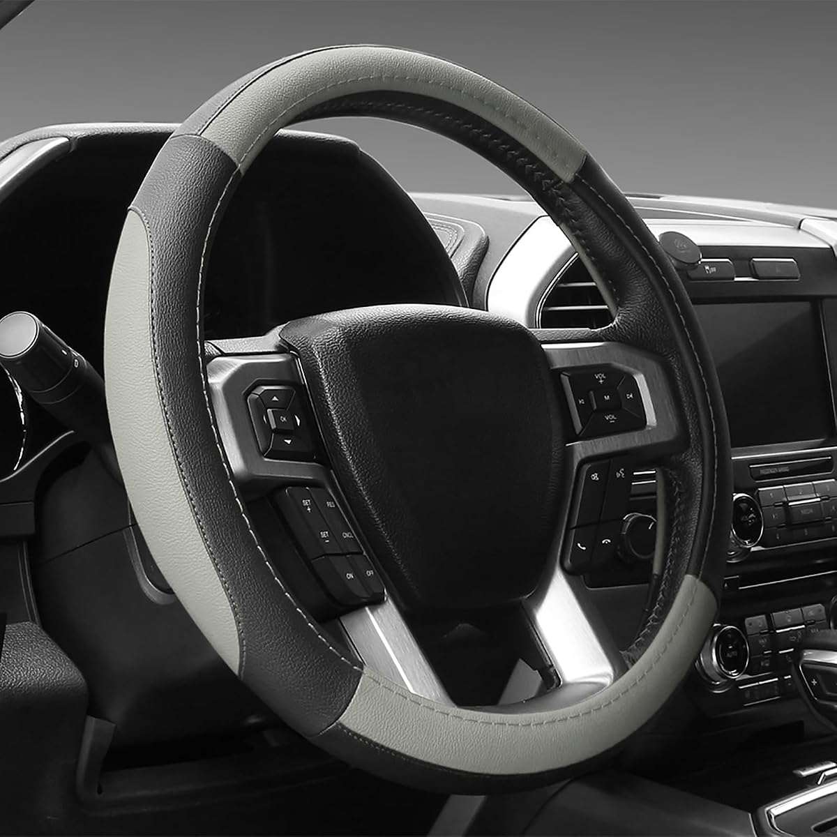 SEG Direct Black and Gray Microfiber Auto Car Steering Wheel Cover Universal 15 inch | Universal Medium Standard Size 37-39cm for Car Truck SUV, Microfiber Leather, Anti-Slip Comfortable Grip, Black and Gray