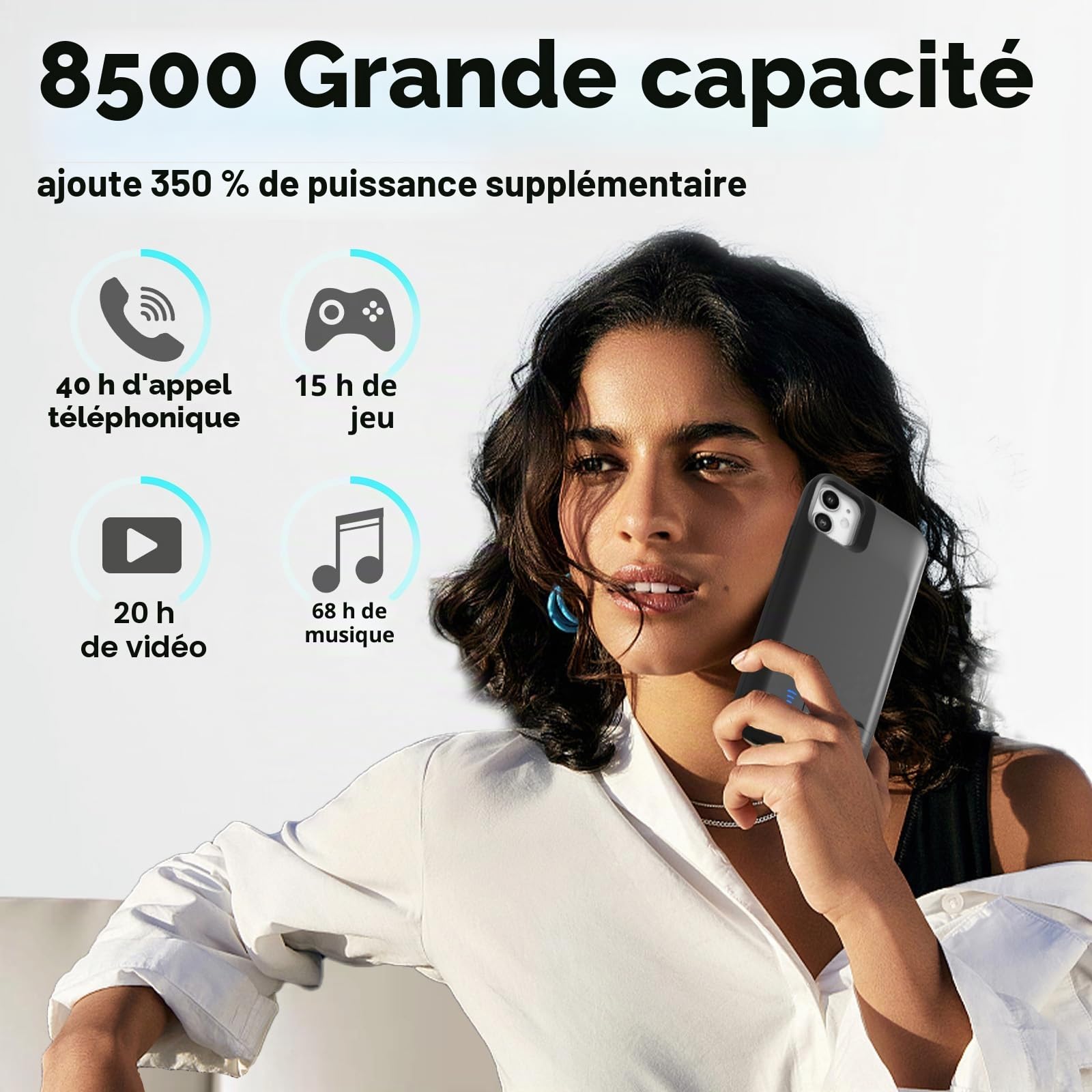 Coque de Batterie pour iPhone 11, Véritable étui de Charge Fin Rechargeable de 8500mAh, Coque de Protection Portable avec Batterie pour iPhone 11, 6,1", Noir