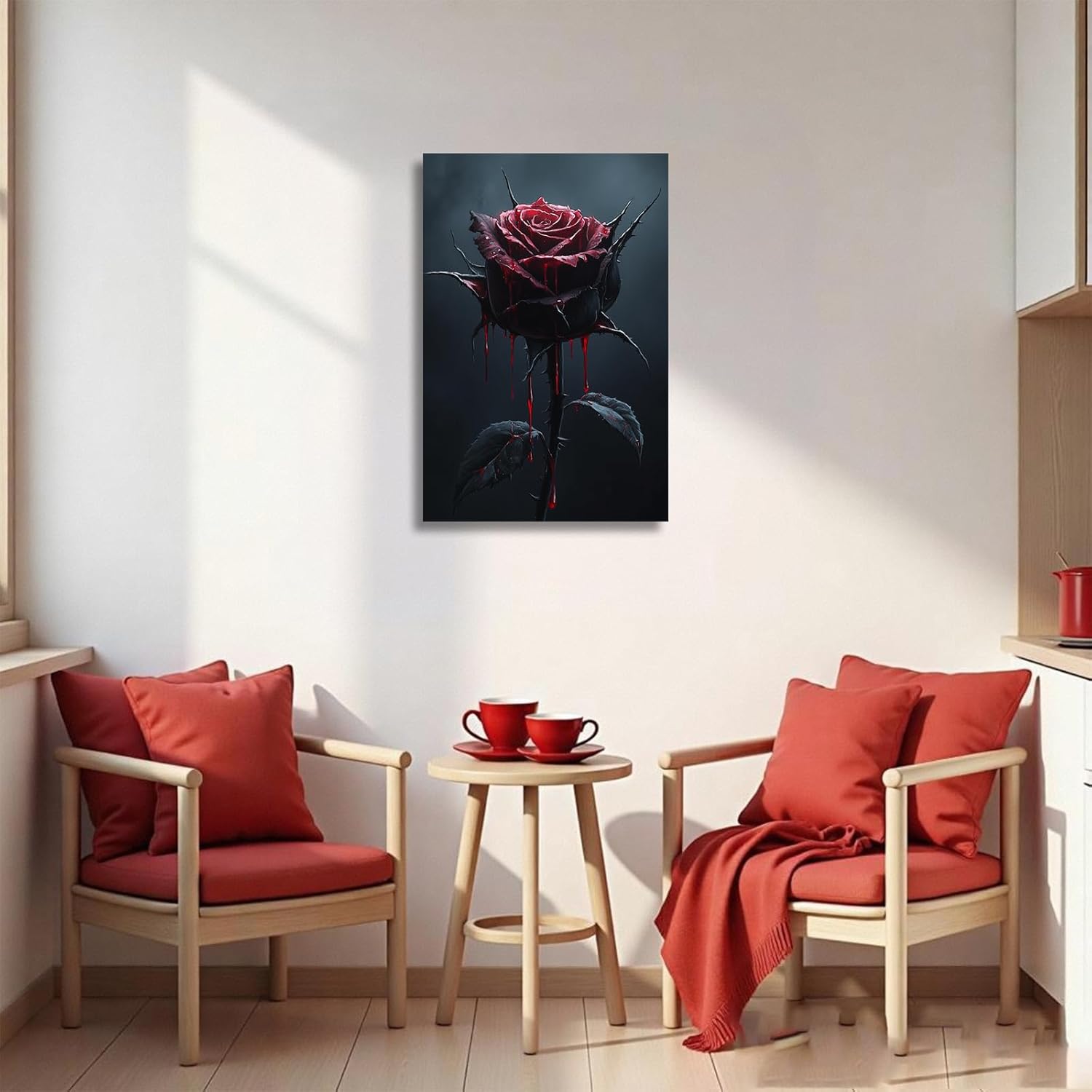 YMXDYMJSW Red Rose Canvas Wall Art Modern Abstract Rose Pictures Gothic Romantic Roses Poster Prints Black and Red Flowers Paintings for Bathroom Decor Frame (Blue,18L x 12W)