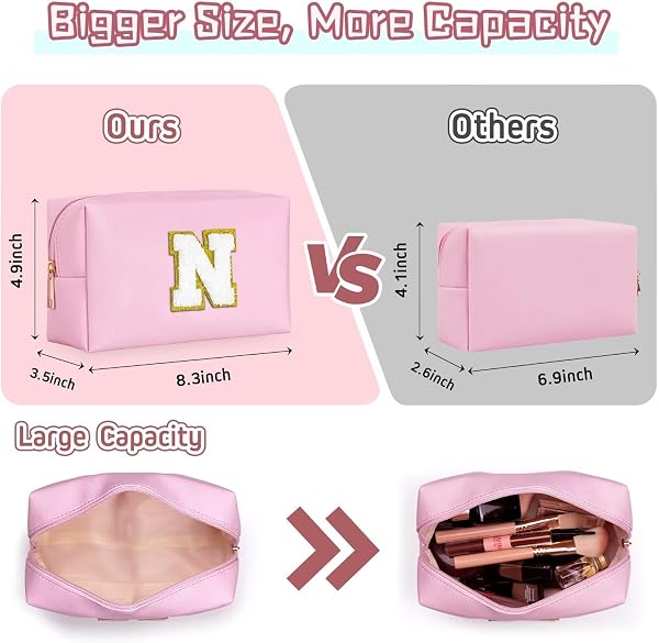 TOPEAST Mothers Day Gifts - Initial Makeup Bag, Birthday Gifts for 4 5 6 7 8 9 10 11 12 Year Old Teen Girls, Teacher Gift Graduation Gift, Personalized Preppy Cosmetic Bags Toiletry Bag (Pink A) - 2