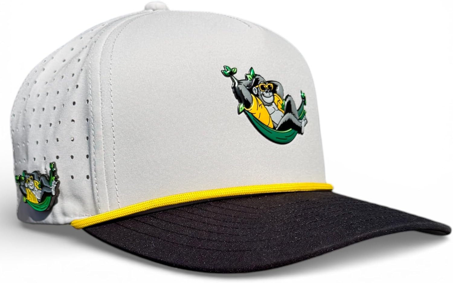 Logie Joe's Banana Hammock Golf Hat | Snapback Cap | Built-in Magnetic Ball Marker Holder + Marker Included | Adjustable | One Size | Gorilla White