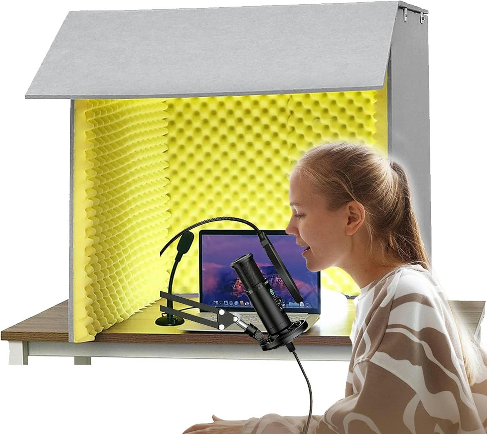Studio nagrań, Mikrofonowa kabina izolacyjna Cube, 80 * cm do domowego studia, nagrywania muzyki, podcastingu, obróbki akustycznej(Yellow)