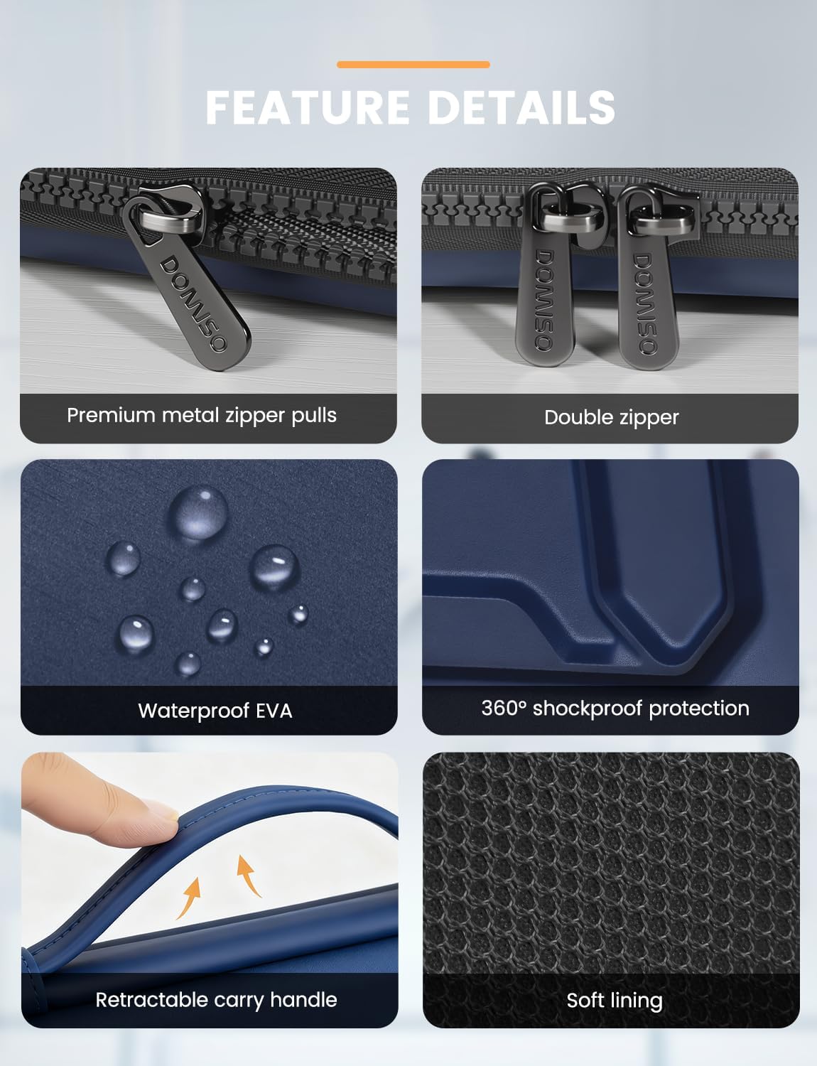 DOMISO 13.3 inch Laptop Sleeve with Handle Shockproof Computer Bag Waterproof EVA Protective Carrying Case for 13-13.3 inch Notebooks/13 MacBook Air/MacBook Pro Retina/Dell XPS 13/HP,Dark Blue - Image 6