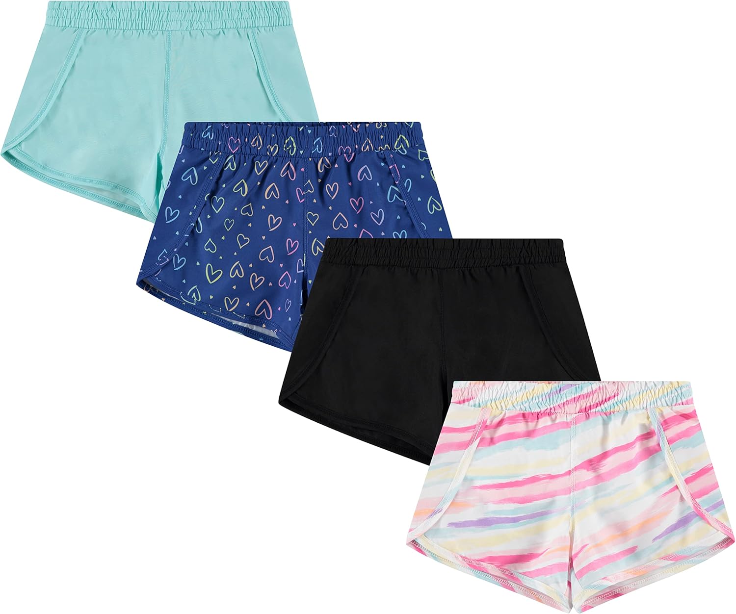 BTween Girls 4-Piece Summer Shorts | Performance Dolphin Shorts | Sports Running Shorts for Kids - Assorted Colors