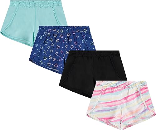 BTween Pantalones cortos de verano de 4 piezas para niñas Pantalones cortos de rendimiento Dolphin Pantalones cortos deportivos para correr para