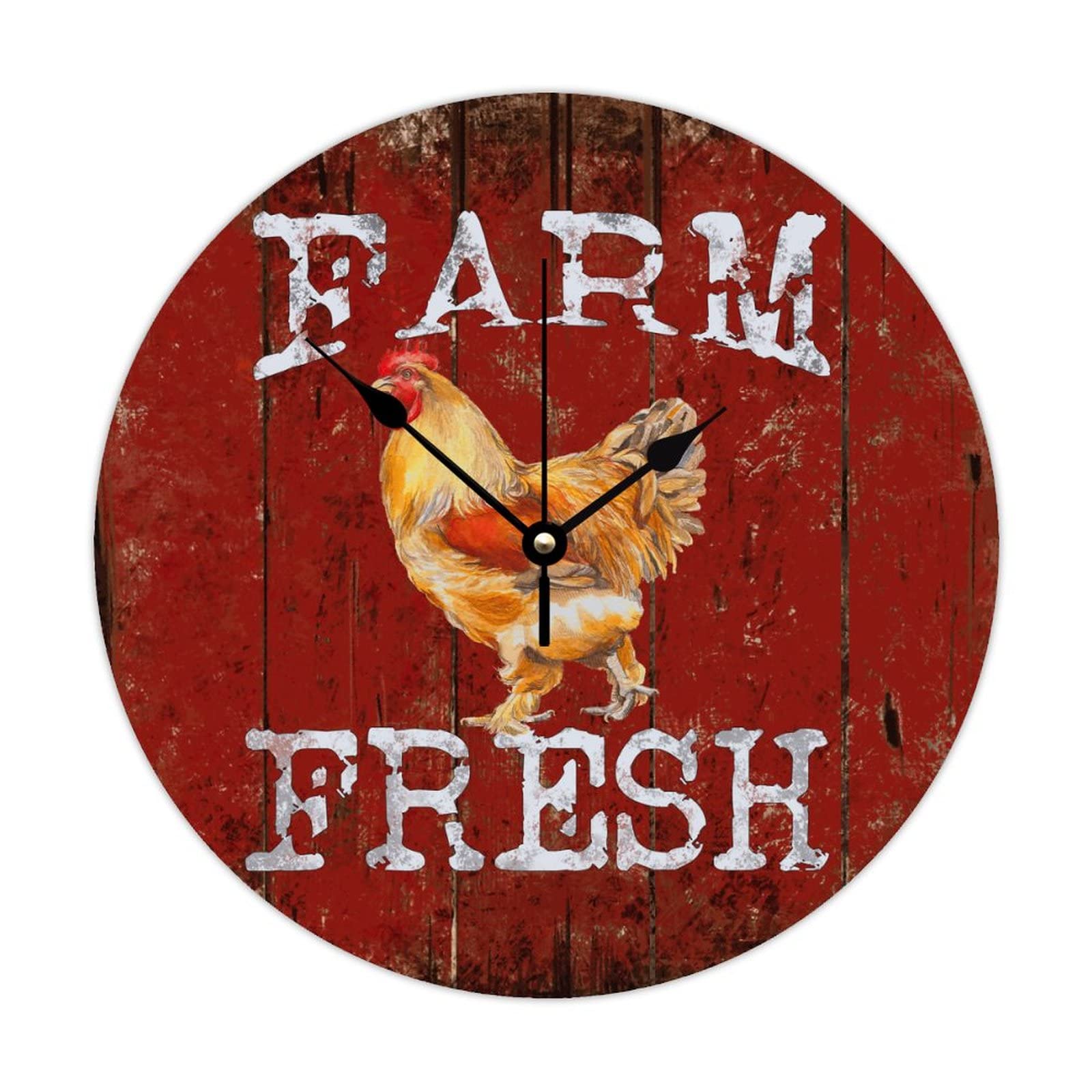 Horloge murale en bois coq rétro silencieuse de 38 cm