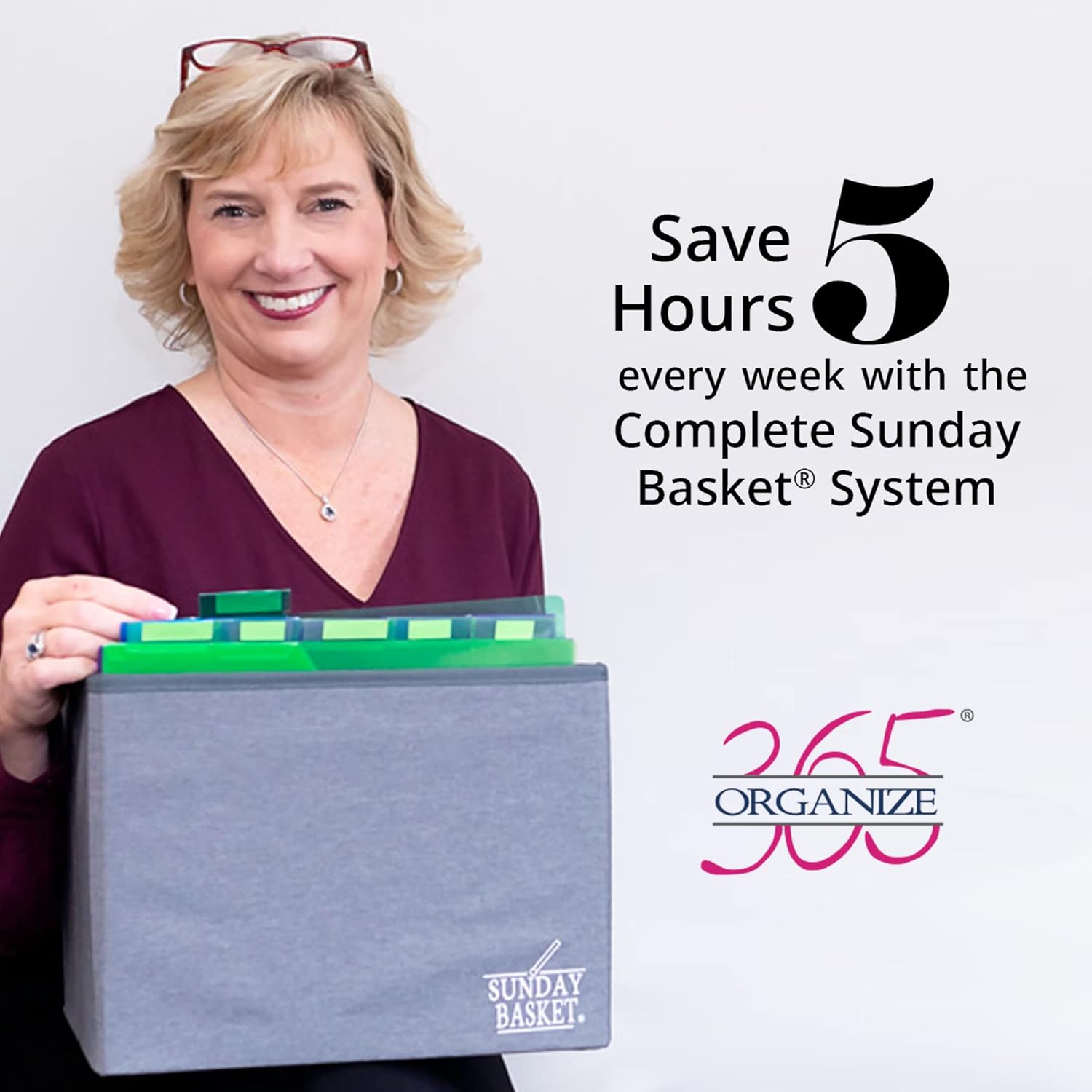 Organize 365 Paper Organizer Solution | Home Office Organization & Document Holder | File Box for Paper Storage | The Classic Sunday Basket® System (Classic Navy)