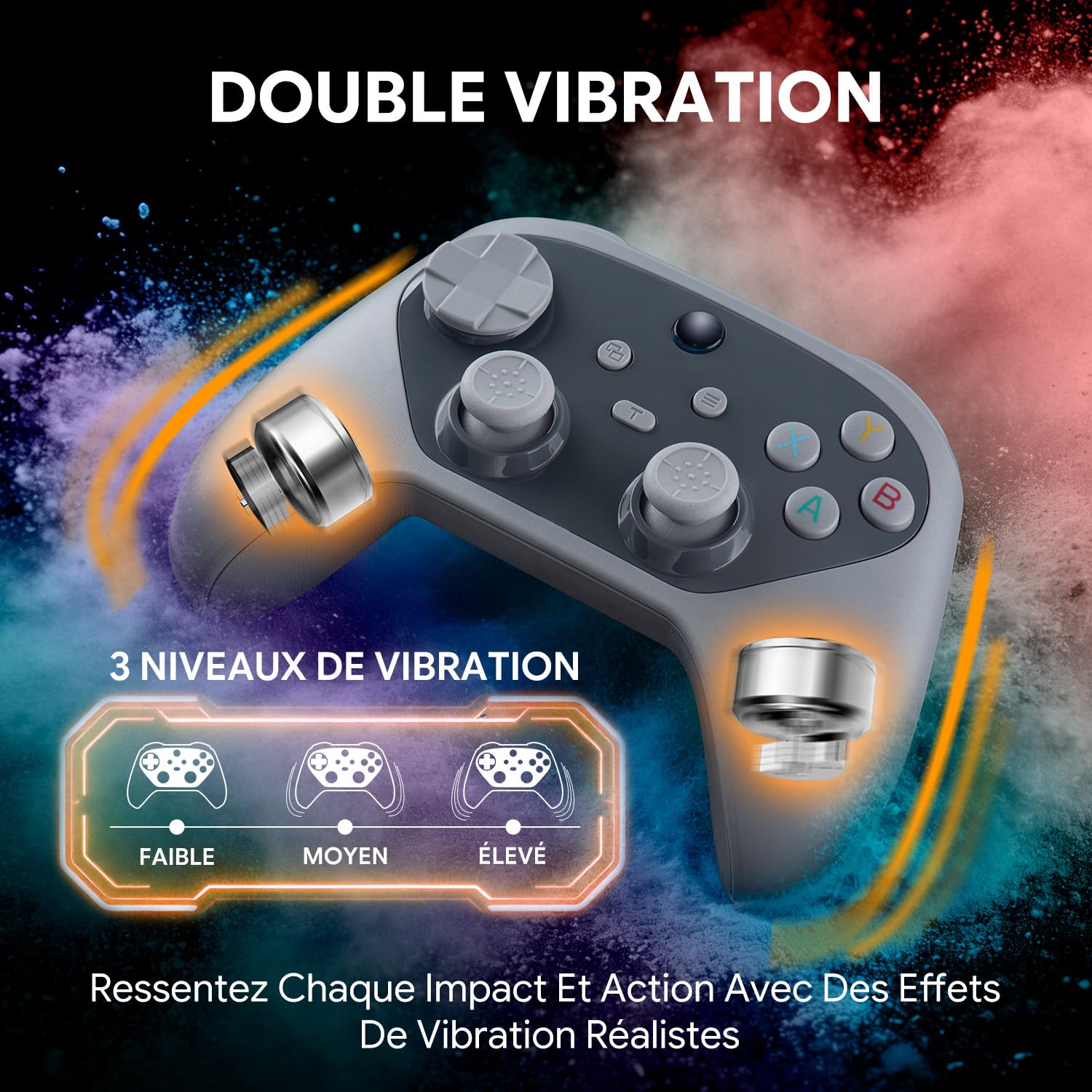 NITHO KARMA Manette Sans Fil Compatible avec Switch, Switch 2, PC, iOS & Android, Gamepad avec Gâchettes à Effet Hall, Macro, Gyroscope à 6 Axes, Double Vibration & Turbo – Gris