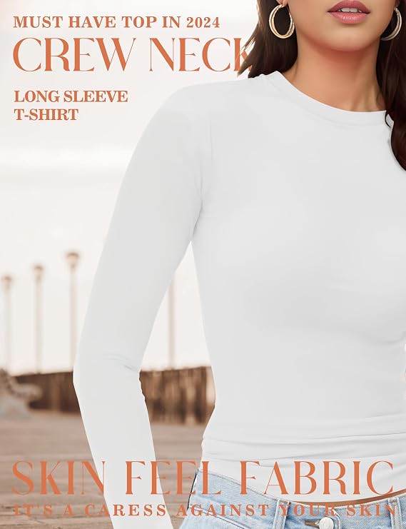 YOGINGO Womens Long Sleeves Shirt Basic Crew Neck Slim Fit Tees Casual Y2k Going Out Outfits Compression Tight Fitted Clothes