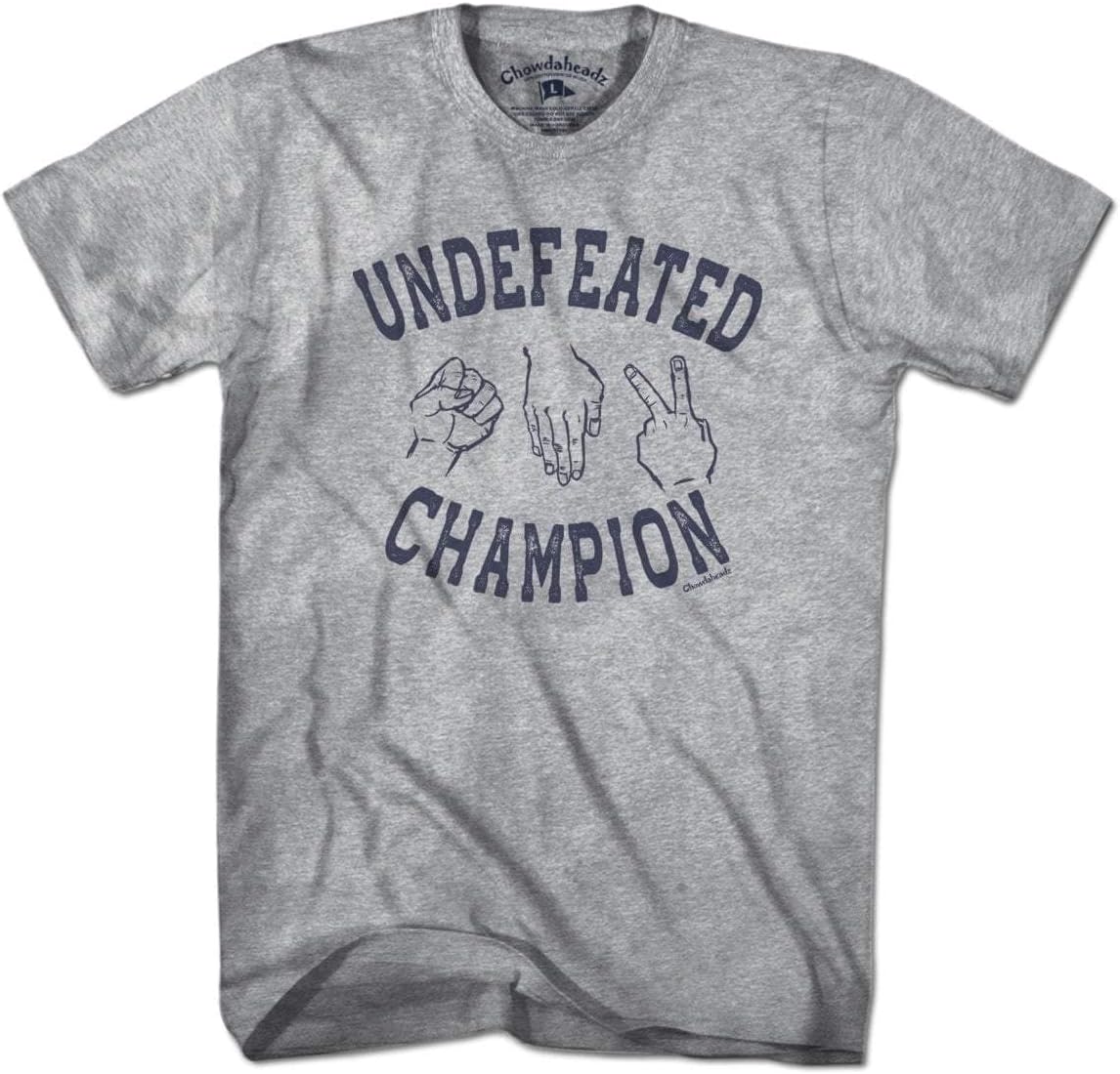 Chowdaheadz Undefeated Rock Paper Scissors Champion T-Shirt - Unisex Vintage Tee Soft Cotton Blend