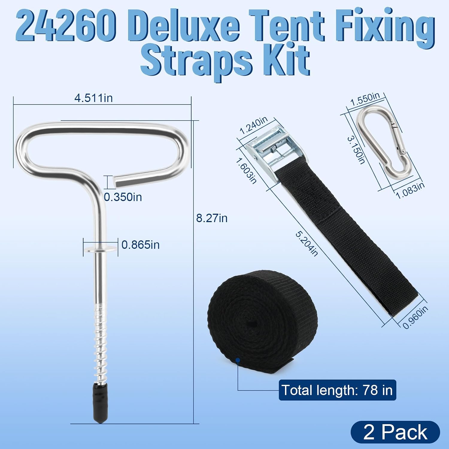 24260 Ice Fishing Tent Anchors Kit for Eskimo Ice Fishing Shelter | Deluxe Shelter Tie Down Kit, Universal Ice Shelter Accessories,2 Ice Anchors & 2 cam straps, Highly Durable, Strong Grip