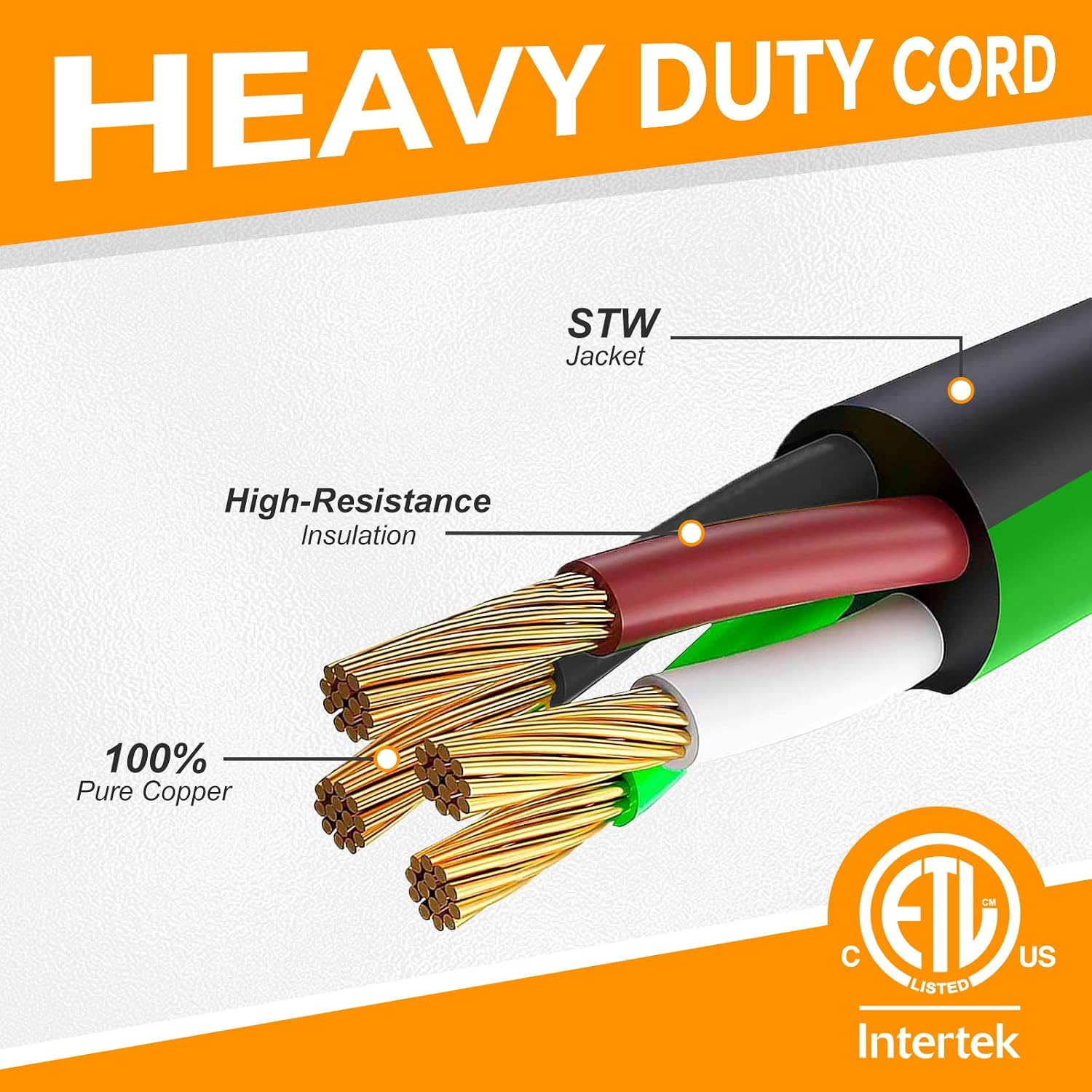 25 FT 50 Amp RV/EV Extension Cord Outdoor Waterproof,4 Prong Flexible Heavy Duty STW RV Power Cord,NEMA 14-50P/R Standard Plug Suit for EV Charging and RV Trailer Campers, Black-Green,ETL