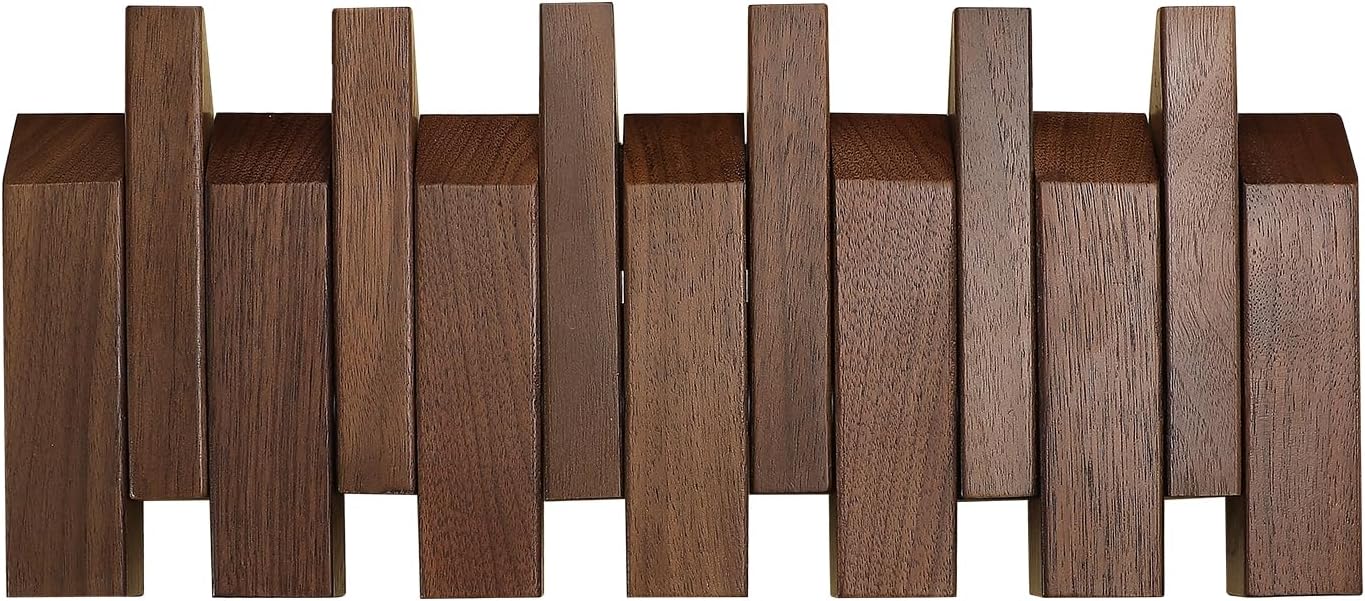 Walnut Wood Slanted Hanger Wall Mounted with 6 Hooks for Bathroom or Bedroom or Entryway