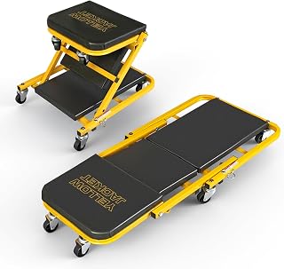 YELLOW JACKET Garage Creeper Seat, 2-in-1 Creepers Automotive, Mechanic Creeper, Foldable Z Garage Creeper with 6 PCS Wheels, Rolling Creeper Garage Seat Lay Down or Sit for Shop, Auto Repair