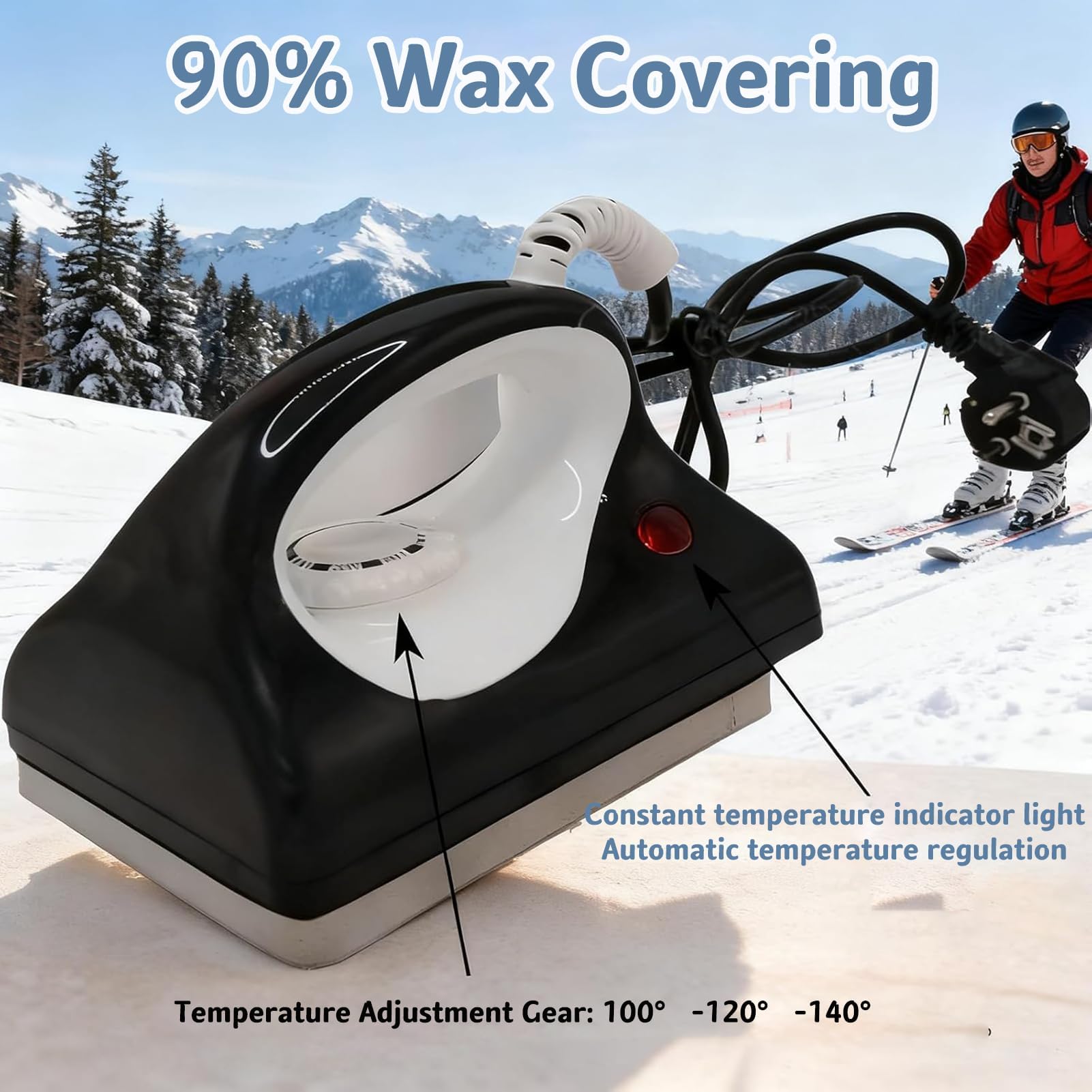 Fer À Farter pour Ski Et Snowboard, Fer À Farter Commercial pour Ski Et Snowboard avec 3 Températures Réglables Et Voyant Lumineux, Plaque de Base Bosselée, Adapté pour Une Utilisation avec les Snowbo