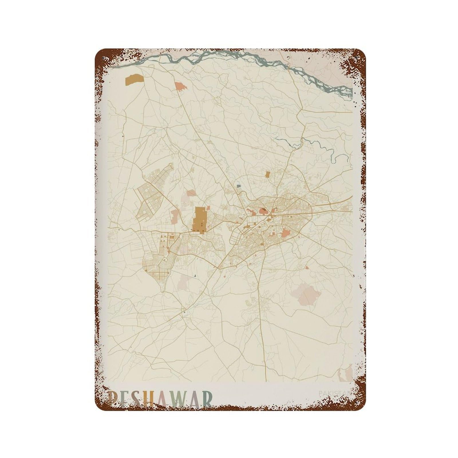 xiaoxiaoshen Peshawar Map Pakistan Travel Gift Boho Wall Decor Art Metal Tin Poster Modern Home Decor Art Home Bar Shop Decorations Vintage Sign 40x30cm
