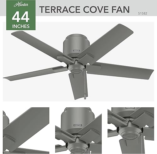Miniatura 3 de Hunter Terrace Cove - Ventilador de techo moderno de 44 pulgadas para interiores y exteriores, color plateado mate y cadena de tracción Plateado