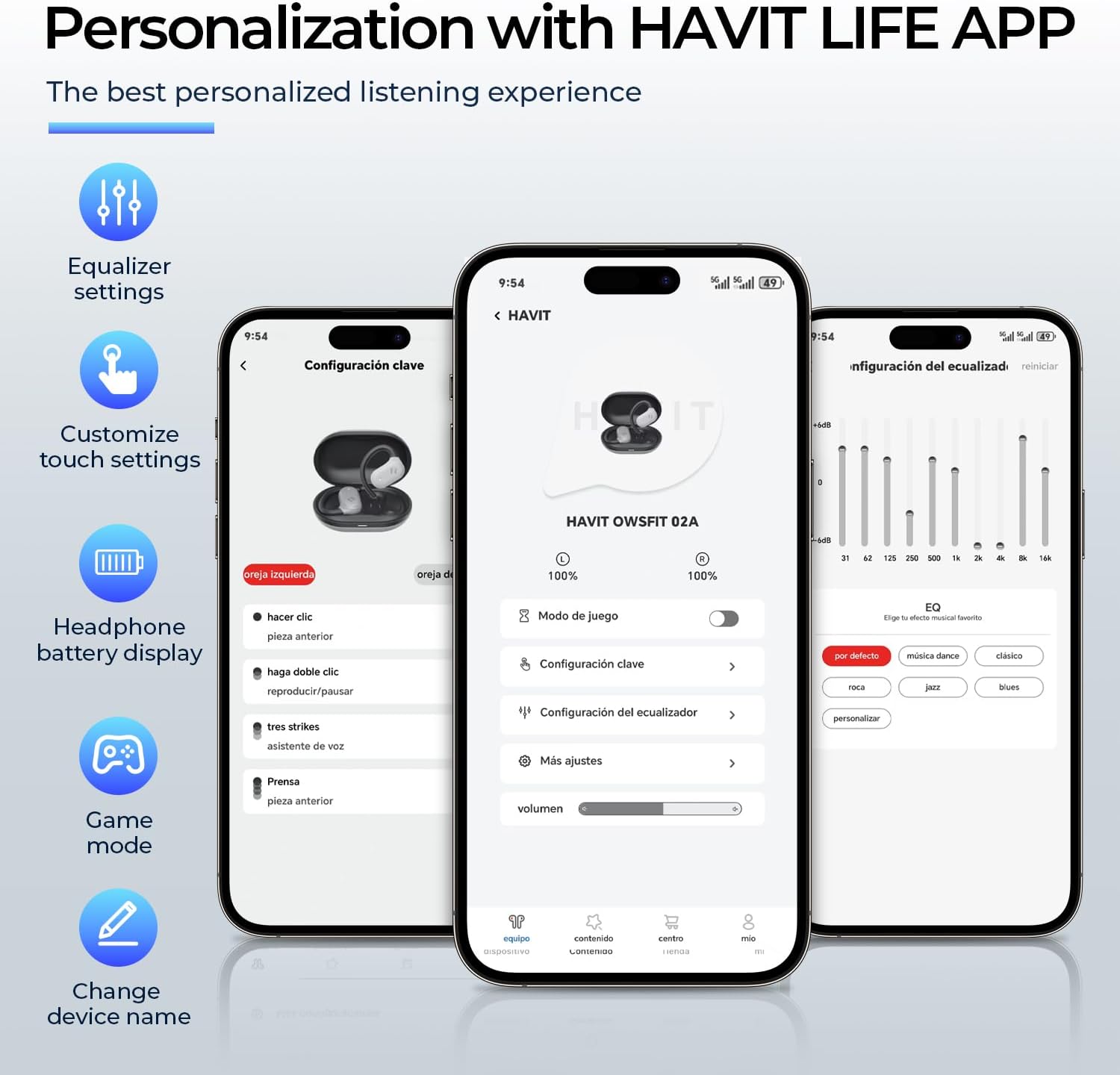 Person making a call with havit OWS915 headphones, showing clear communication with ENC