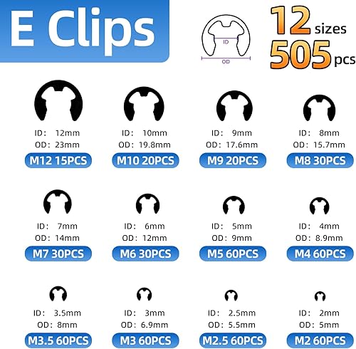 Miniatura 2 de Juego de 900 anillos de retención de acero al carbono, 24 tamaños C y clips E para reparación de piezas de automóviles, mantenimiento de maquinaria