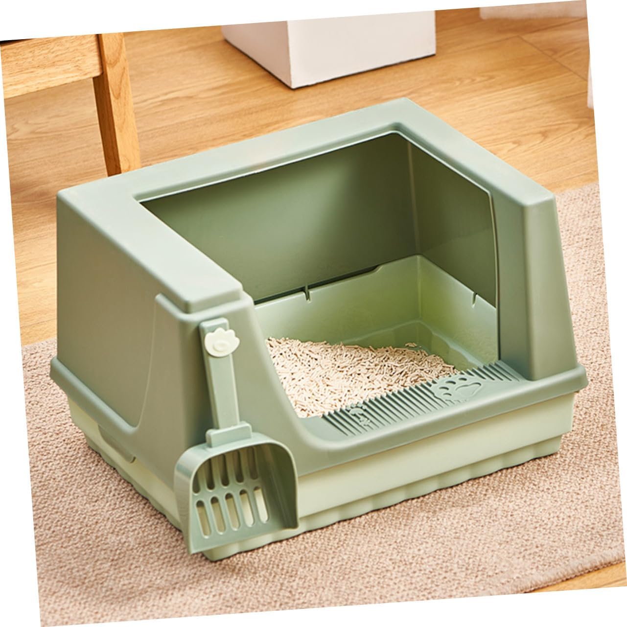 Semi-Enclosed Cat Litter Box Large Plastic Pet Toilet with Scoop for Cats and Kittens Breathable Design for Easy Entry and Cleaning for Home and Pet Shops