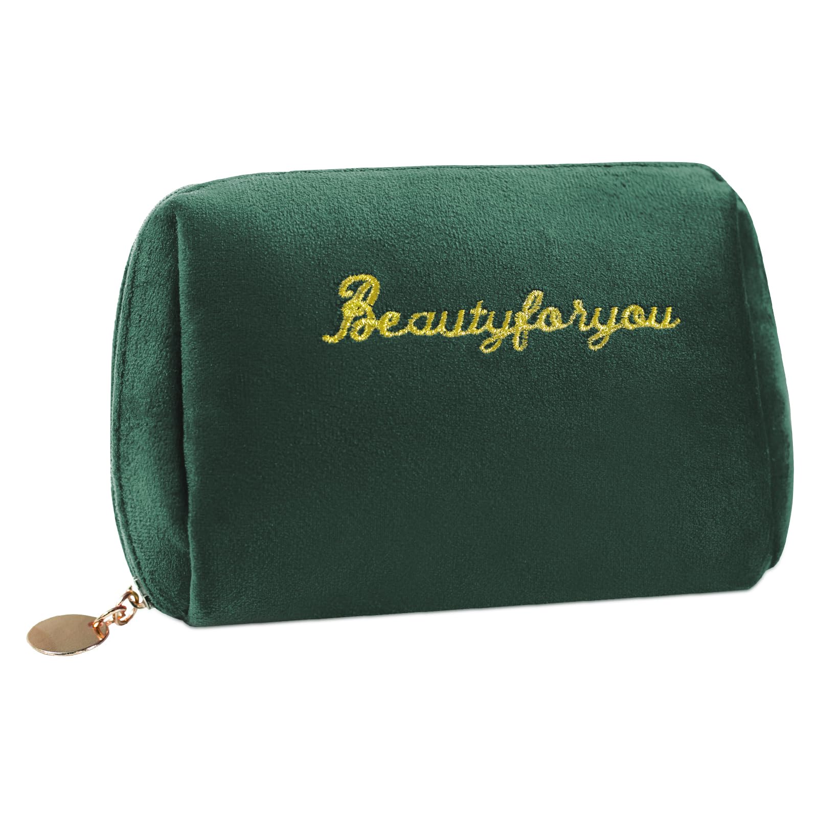 Velvet Makeup Bag, Portable Zipper Make Up Pouch, Cute Small Cosmetic Bag, Flannel Toiletry Bag, Travel Storage Bag Gifts for Women Girls(Green)