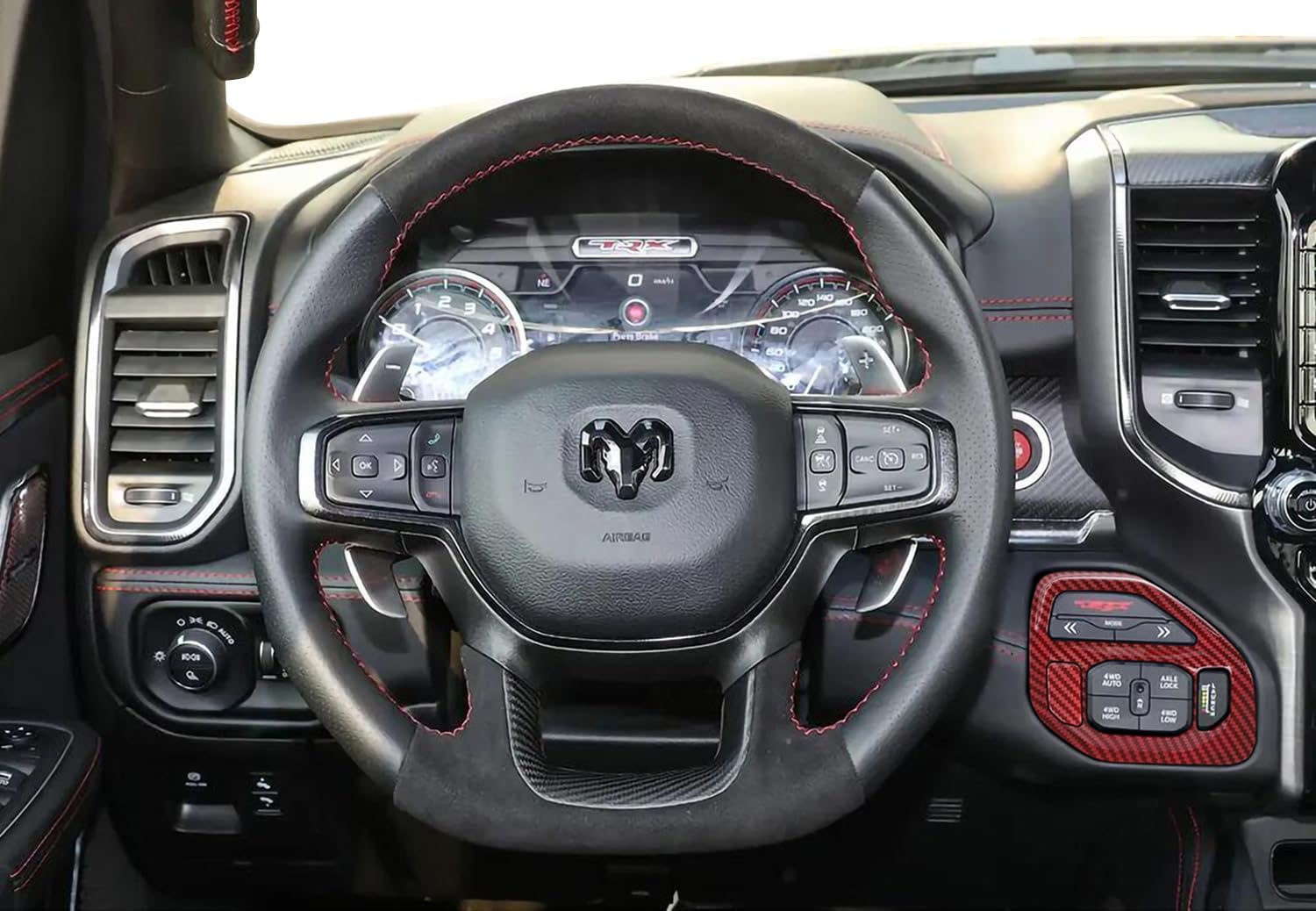 for RAM Center Console 4WD Drive Mode Switch Cover for Dodge RAM TRX 1500 2018-2025 Dashboard Switch Button Panel Trim Interior Accessories (Carbon Fiber red)