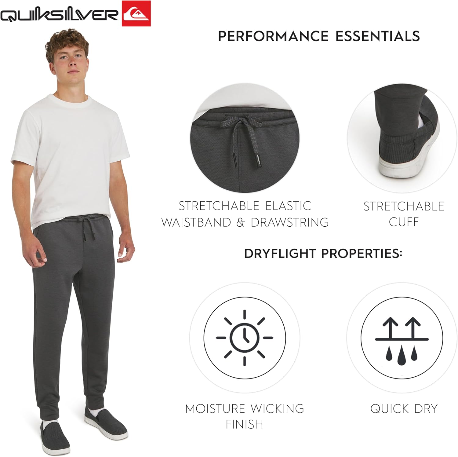 Quiksilver Mens Regular Fit Active Performance Heavyweight Jacquard Mesh and Polar Fleece Jogger Pants - Image 4