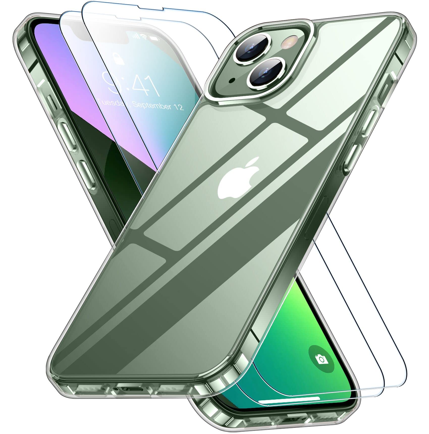 SPIDERCASE Designed for iPhone 13 Case, [Crystal Clear Not Yellowing] [with 2 Pcs Tempered Glass Screen Protectors] Military Grade Drop Protection Slim Thin Case for iPhone 13 6.1 inch (Clear)