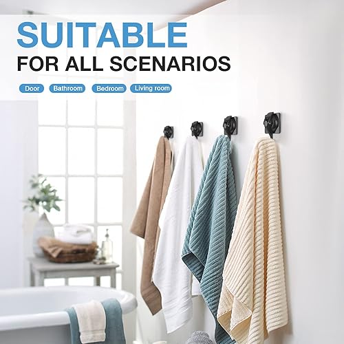 Miniatura 6 de Gancho de corona negra con ventosa, paquete de 4, ganchos de ducha al vacío impermeables para ventana de baño, toalla, pared de ducha, azulejos,