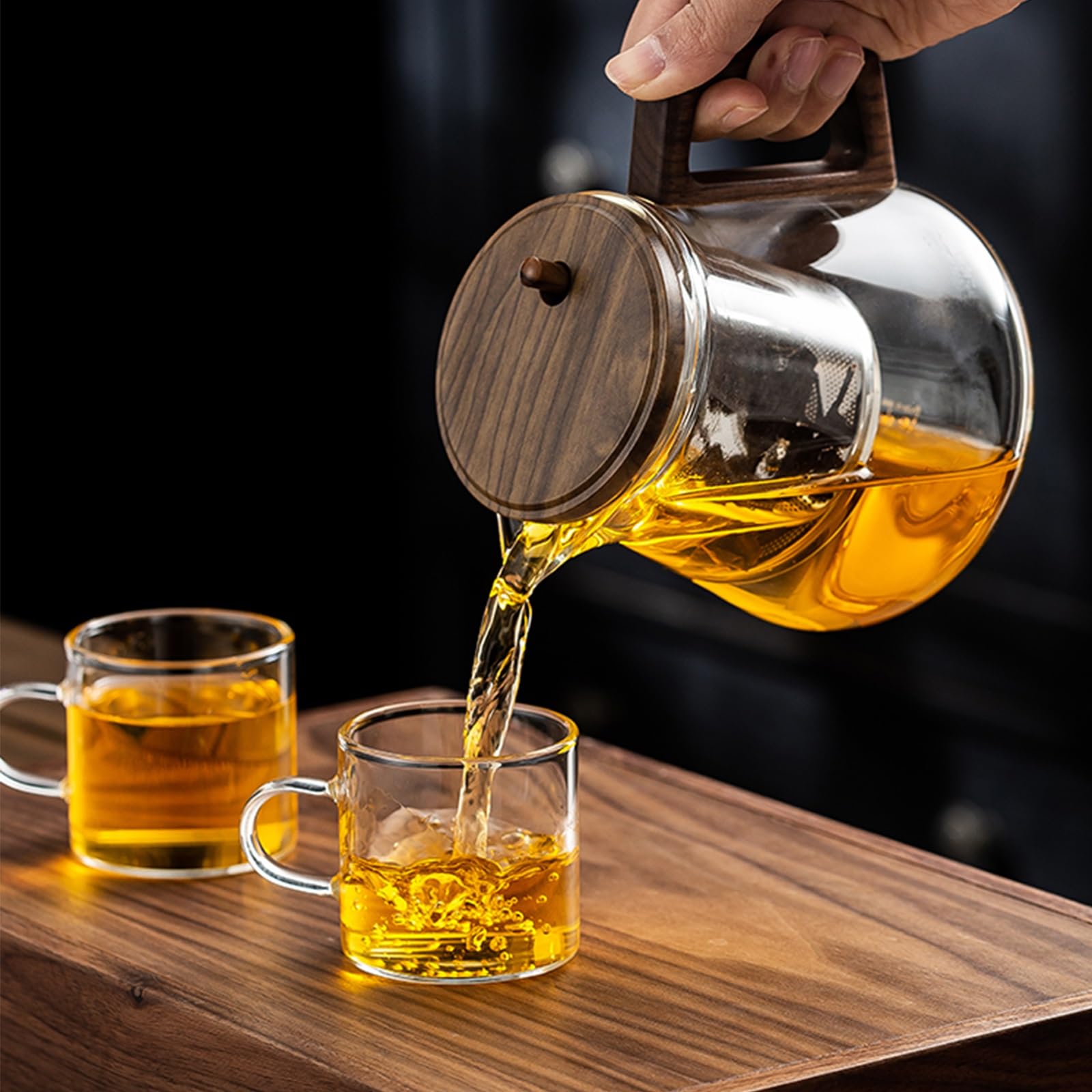 550ml Water Separation Glass Teapot with Wooden Handle, Holzdeckel Teekanne Glas Mit Siebeinsatz Glaskanne KäLtebestäNdiges Und HitzebestäNdiges, Enchantipot Magic Tea Pot(750ml 12 * 7.5 * 7.5cm)