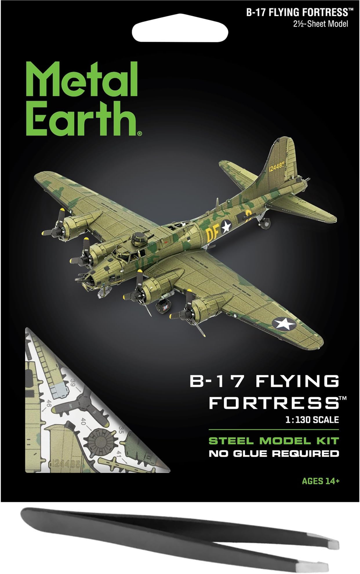 fascinationsMetal Earth B-17 Flying Fortress Color 3D Metal Model Kit Bundle with Tweezers