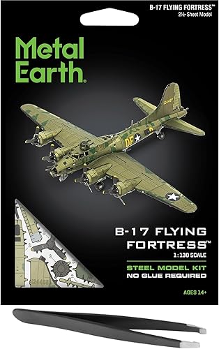 Fascinations Metal Earth B-17 Flying Fortress Color 3D Kit de modelo de metal con pinzas