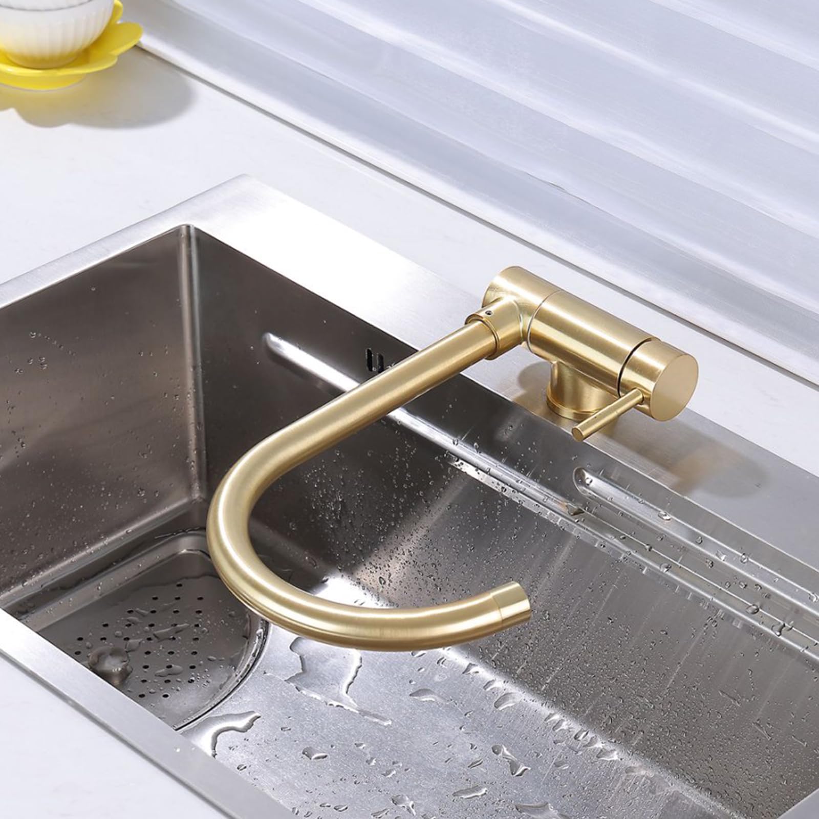 Zqfhsx Gold Kitchen Faucets Brushed Folding Inside Window Single Handle Hot And Cold Water Stainless Steel Sink Mixer Folding-Brushed