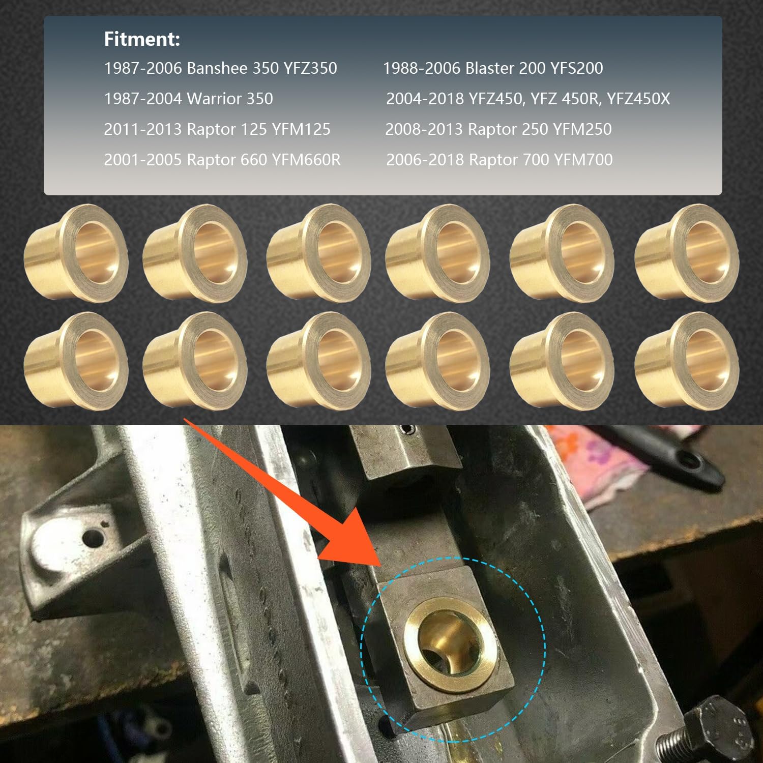 12pcs Bronze A-Arm Bushings Fit for Banshee 350 Blaster 200 Warrior 350 YFZ450 YFZ 450R YFZ450X Raptor 125 250 660 700, Upper Lower A Arm Control Bushing 90381-15088-00
