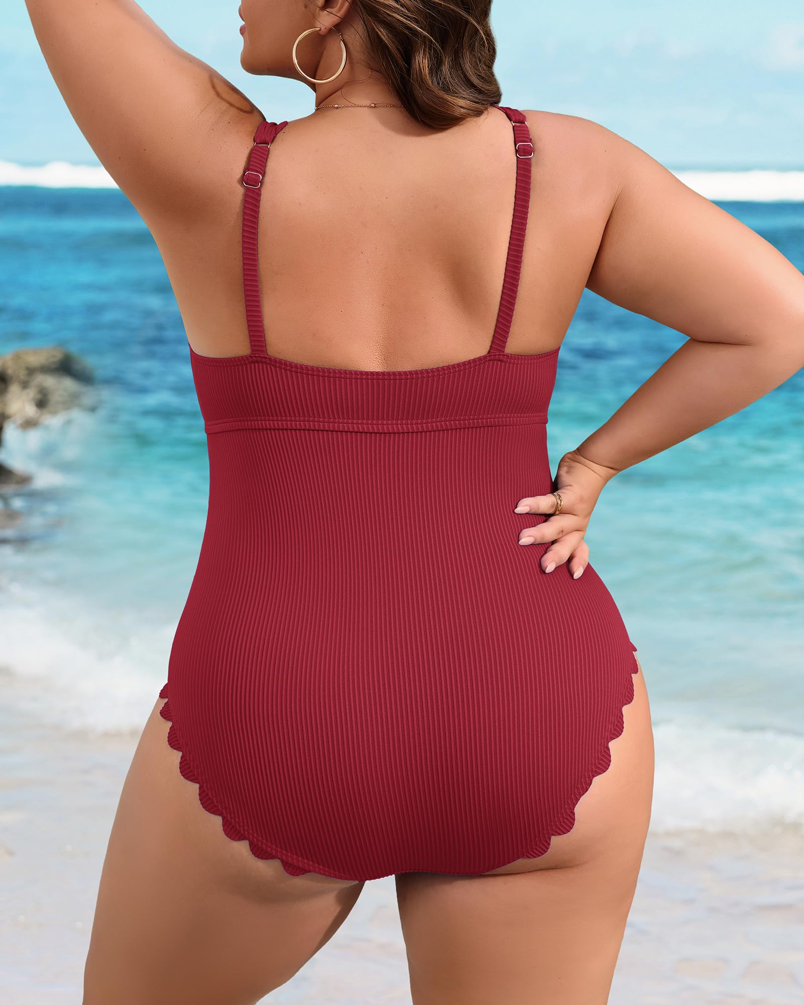 Charmo Plus Size Swimsuit for Women 2025 Tummy Control Scalloped Ribbed One Piece Swimsuits Ruched Modest Bathing Suit